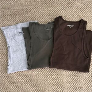 YoungLA Tank Top Set - Light Gray, Olive Green, Dark Brown